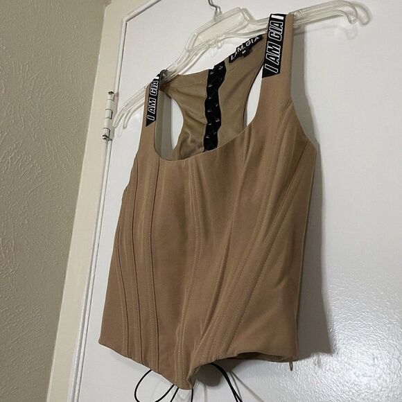 I AM GIA tan brown corset cinch back logo top size Medium - Picture 4 of 6
